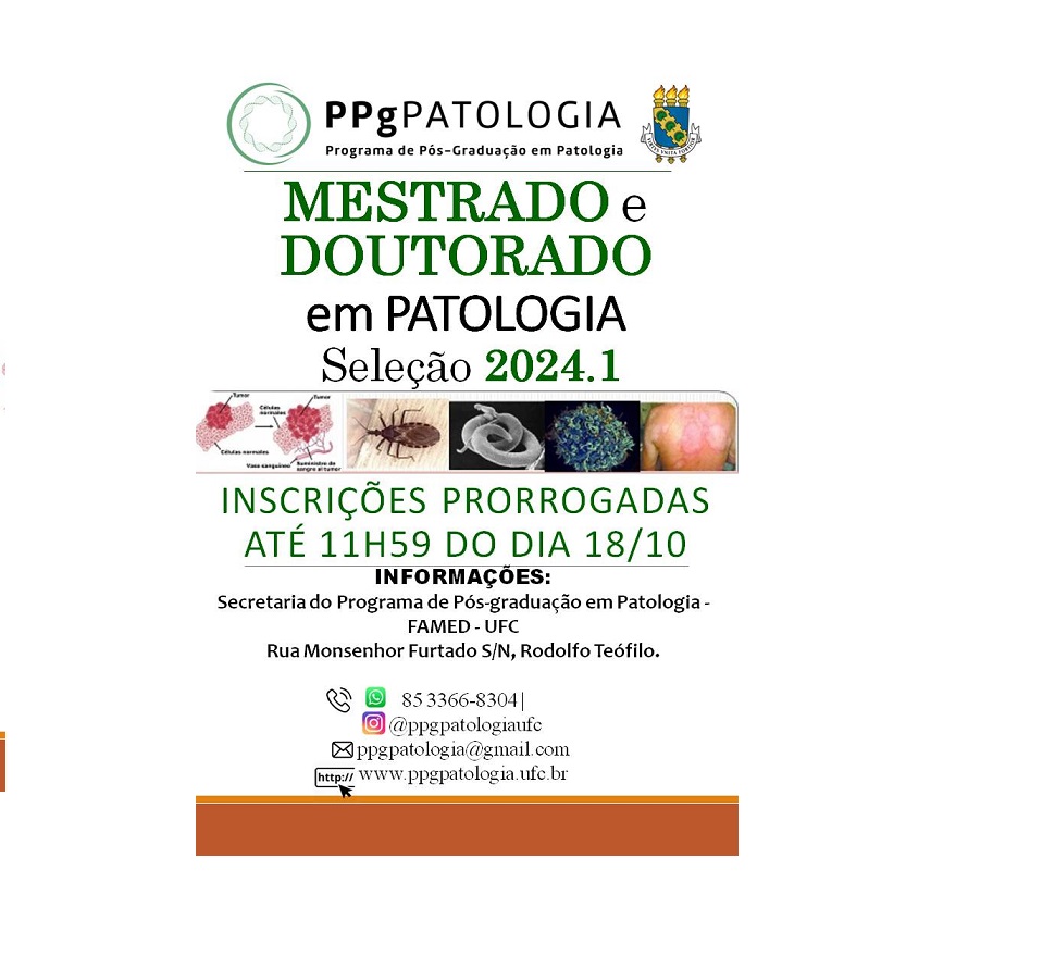 PRORROGAÇÃO - Cartaz Seleção MESTRADO e DOUTORADO em PATOLOGIA